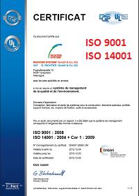 Iso 9001 et 14001 : certificat Iso 9001 et 14001 RICHTER SYSTEM